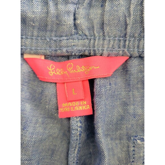 Lilly Pulitzer Taron Mid Rise Linen Pants Womens L Blue Drawstring Beach - Picture 7 of 11